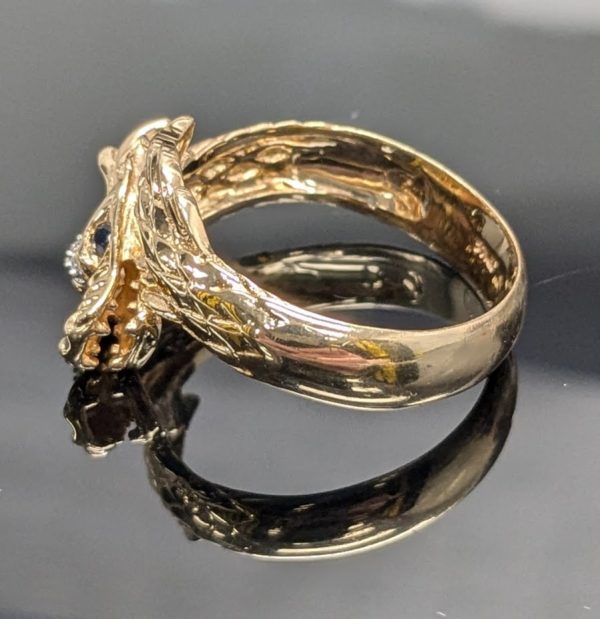 9ct Yellow Gold Diamond & Sapphire Dragon Ring - LG22368 - Image 5