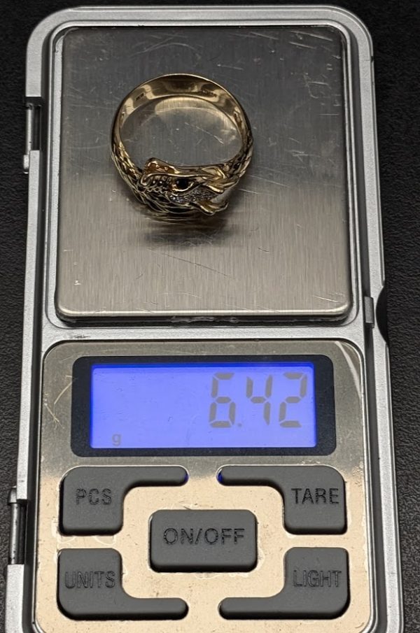 9ct Yellow Gold Diamond & Sapphire Dragon Ring - LG22368 - Image 8