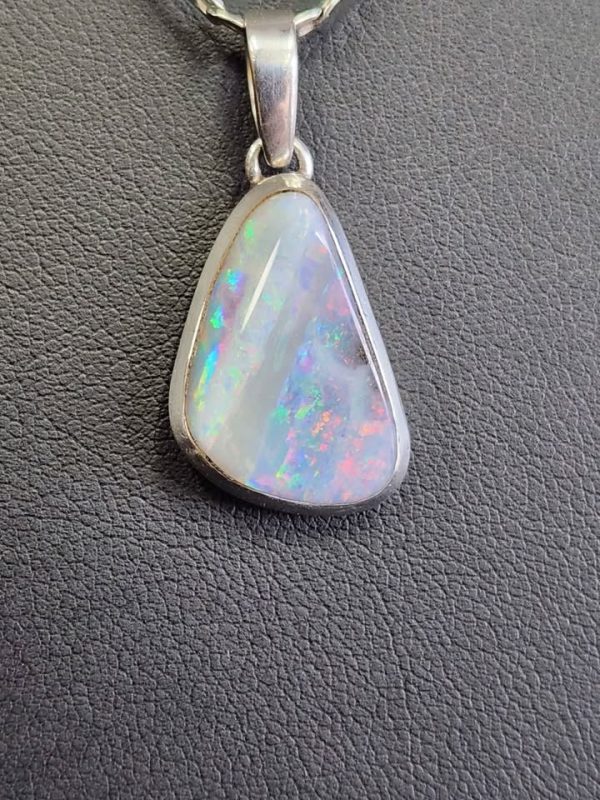 Queensland Boulder Opal Pendant With Highlights of Red on Silver Necklace - HL21863 - Image 6