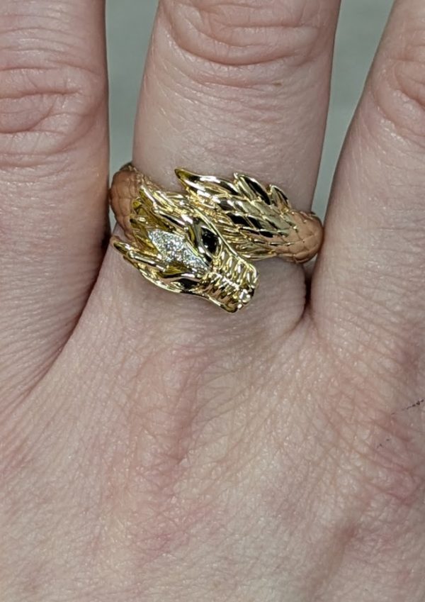 9ct Yellow Gold Diamond & Sapphire Dragon Ring - LG22368 - Image 6