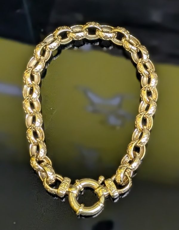 9ct Yellow Gold Patterned Belcher Bracelet - LG22342