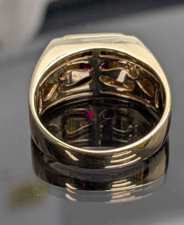 Mens 9ct Yellow Gold Created Ruby & Diamond Ring - LG18299 - Image 12