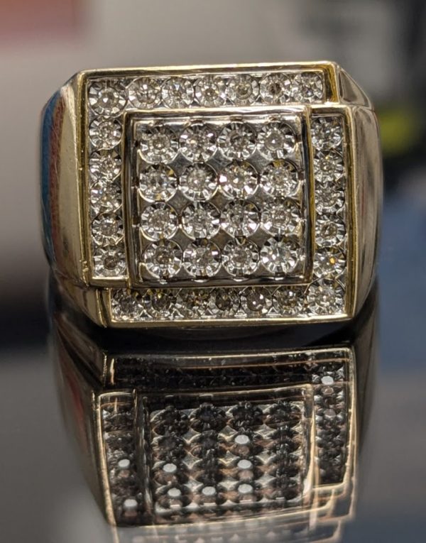 Mens 9ct Yellow Gold Diamond Dress Ring - LG22956 - Image 9