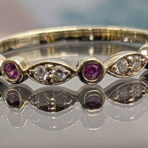 9ct Gold Diamond & Red Gem Stacker Ring - LG23249