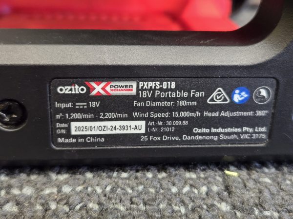 OZITO FAN AND 4AH BATTERY COMBO - LG24464 - Image 5