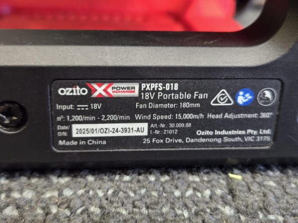 OZITO FAN AND 4AH BATTERY COMBO - LG24464 - Image 10
