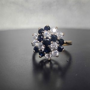 9ct Yellow Gold Ladies Fancy Clear and Blue Stone Ring - HL21255