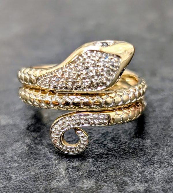 Unisex 9ct Yellow Gold Diamond Snake Ring - LG24236 - Image 16