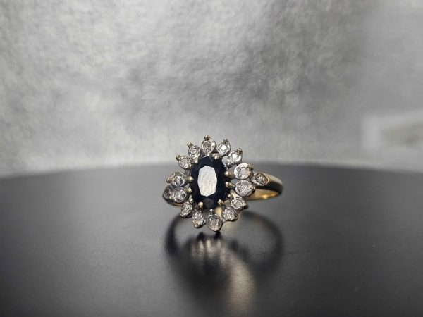 9ct Yellow Gold Ladies Ring with Diamonds and Blue Stone - HL23517 - Image 6