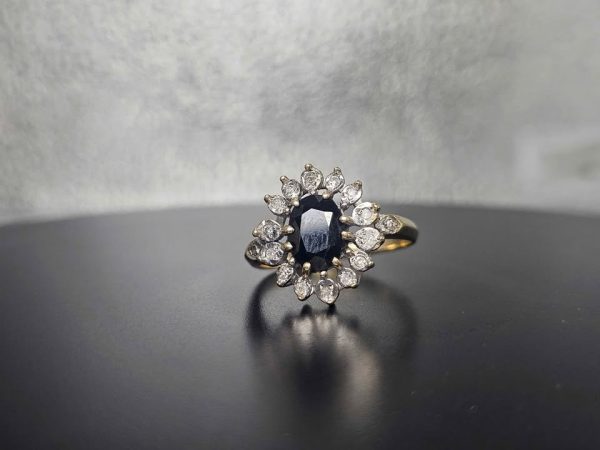 9ct Yellow Gold Ladies Ring with Diamonds and Blue Stone - HL23517 - Image 7