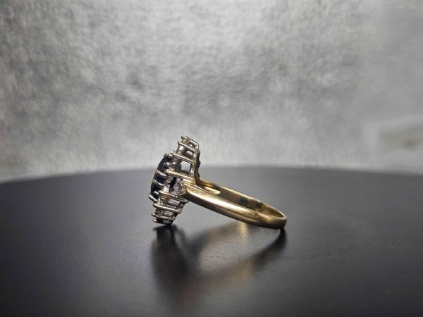 9ct Yellow Gold Ladies Ring with Diamonds and Blue Stone - HL23517 - Image 3
