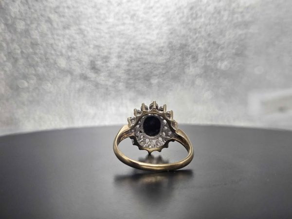 9ct Yellow Gold Ladies Ring with Diamonds and Blue Stone - HL23517 - Image 4