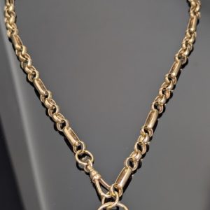 Vintage 9ct Yellow Gold Figaro Belcher Chain w/ Heart Padlock - LG22713