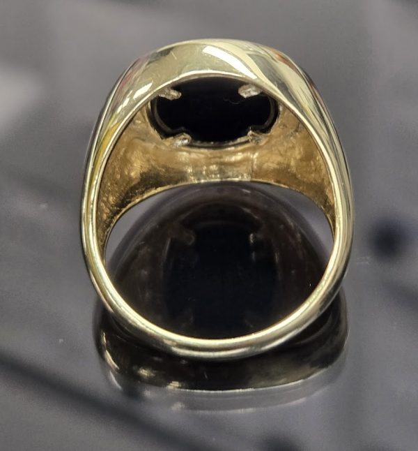 Chunky 9ct Gold Eagle Ring w/ Onyx & Diamond Halo - LG24529 - Image 11