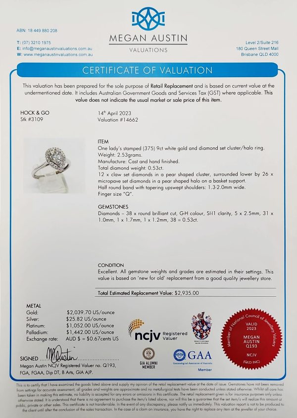 9ct White Gold Pear Shaped Diamond Cluster Engagement Ring – Lg3109 - Image 2