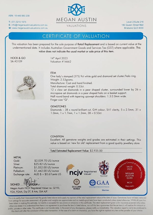9ct White Gold Pear Shaped Diamond Cluster Engagement Ring – Lg3109 - Image 10