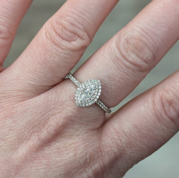 18ct White Gold Marquise Diamond Double Halo Engagement Ring - LG3376 - Image 18
