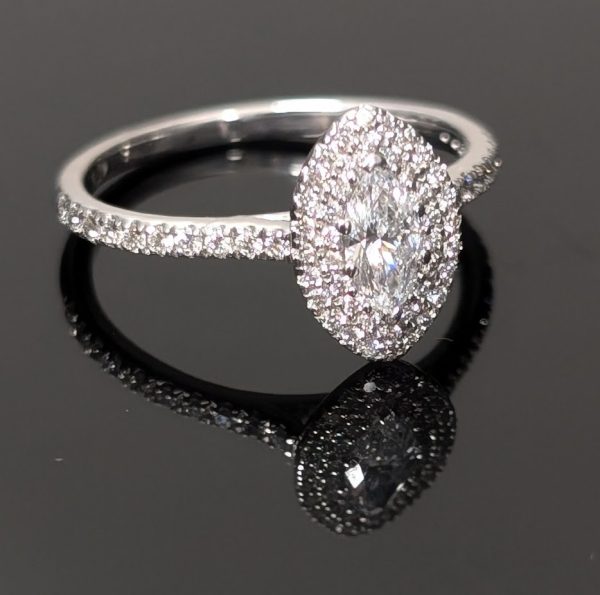 18ct White Gold Marquise Diamond Double Halo Engagement Ring - LG3376 - Image 13