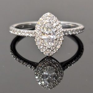 18ct White Gold Marquise Diamond Double Halo Engagement Ring - LG3376