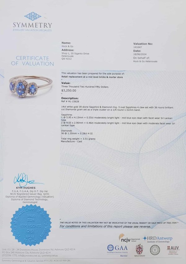 Ladies 14ct White Gold Sapphire and Diamond Ring (3.51gms) with Valuation - HL15628 - Image 12