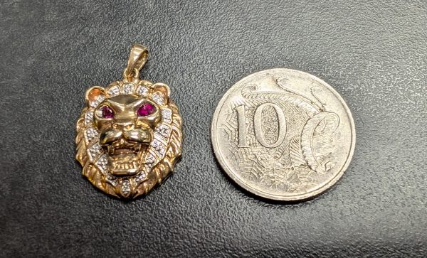 Unisex 9ct Yellow Gold Lion Head Pendant - LG25283 - Image 11