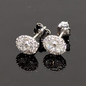 Laboratory-Grown Diamond Oval Halo Stud Earrings Set in 10ct White Gold - LG20932