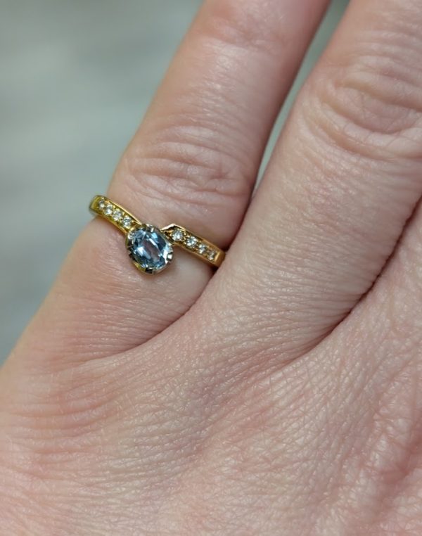 18ct Yellow Gold Aquamarine & Diamond Dress Ring - LG4567 - Image 6