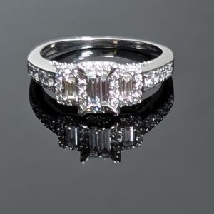 Unique 10ct Gold Diamond Baguette Trilogy Ring - LG2668