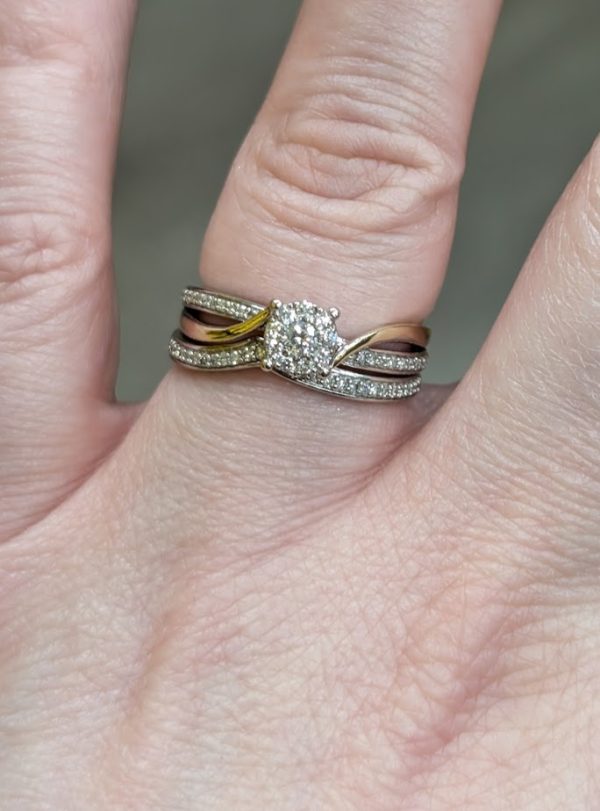 10ct Two-Tone Diamond Cluster Bridal Ring Set - LG7690 - Image 8