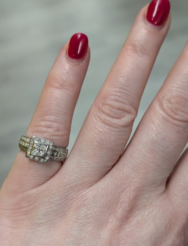 9ct White Gold Diamond Square Halo Engagement Ring - LG2604 - Image 15