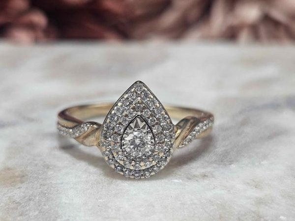 Ladies 9ct Yellow Gold Pear Shaped Diamond Ring (3.6gms) - HL18495 - Image 7