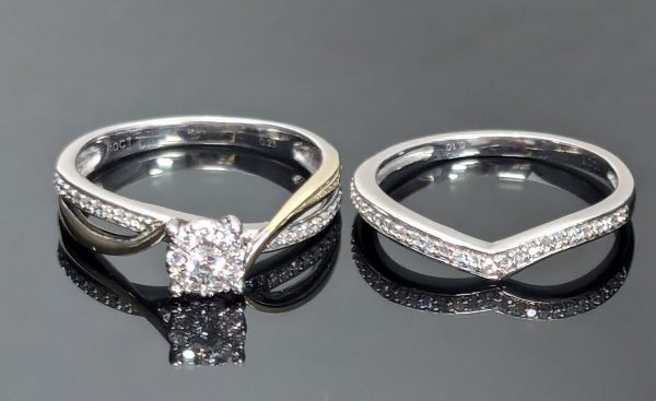 10ct Two-Tone Diamond Cluster Bridal Ring Set - LG7690 - Image 5