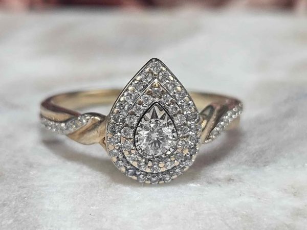 Ladies 9ct Yellow Gold Pear Shaped Diamond Ring (3.6gms) - HL18495 - Image 6