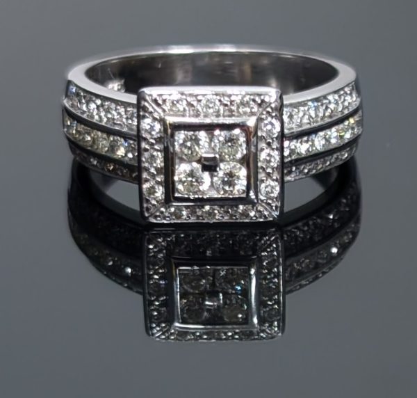 9ct White Gold Diamond Square Halo Engagement Ring - LG2604 - Image 10