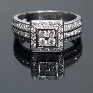 9ct White Gold Diamond Square Halo Engagement Ring - LG2604