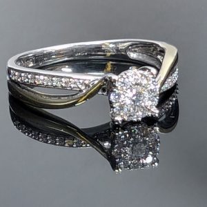10ct Two-Tone Diamond Cluster Bridal Ring Set - LG7690