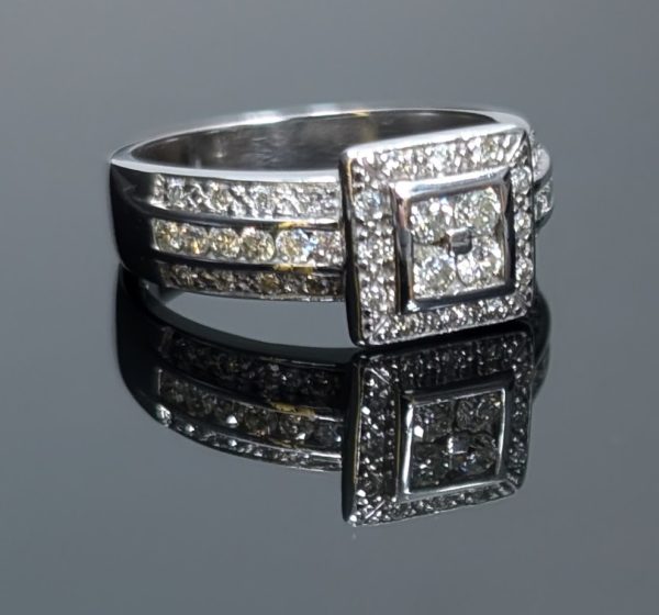 9ct White Gold Diamond Square Halo Engagement Ring - LG2604 - Image 2