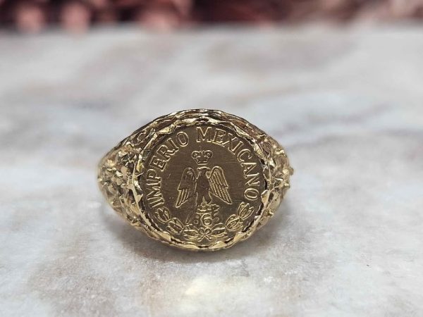 Unisex 9ct Yellow Gold Imperio Mexicano Peso Signet Ring (2.3gms) - HL25877 - Image 4