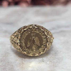 Unisex 9ct Yellow Gold Imperio Mexicano Peso Signet Ring (2.3gms) - HL25877