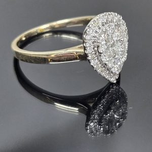 10ct Yellow Gold Pear Shaped Diamond Cluster Halo Ring - LG9060