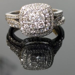 14ct White Gold Diamond Cluster Halo Ring Set - LG17620