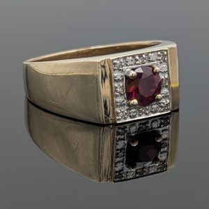 9ct Gold Diamond and Created Ruby Gents Ring - LG30484