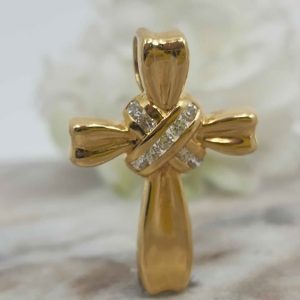 Unisex 18ct Yellow Gold Cross Diamond Pendant (5.0gms) - HL12539-1