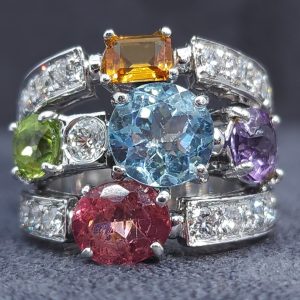 Ladies Valuated 18ct White Gold Multi-Coloured Stone and Diamond Ring (12.41gms) - HL32184