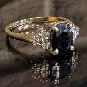 9ct Gold Dark Blue Stone & Diamond Ring Set - LG22476
